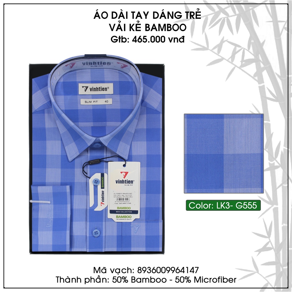 Áo Sơ Mi Dài Tay Bamboo SlimFit Vĩnh Tiến Caro A465