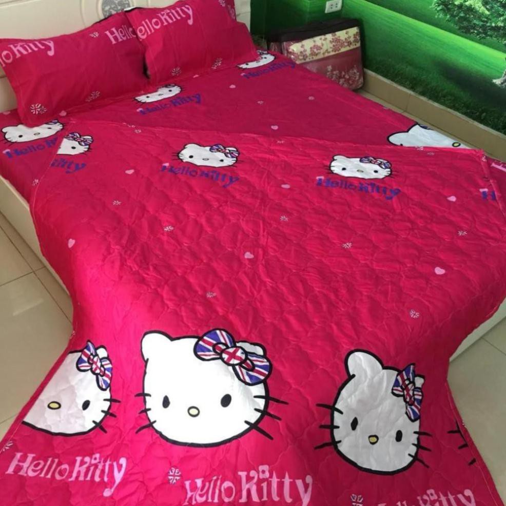 Bộ chăn ra 5 món mèo kitty màu hông cỡ 1m6 x 2m