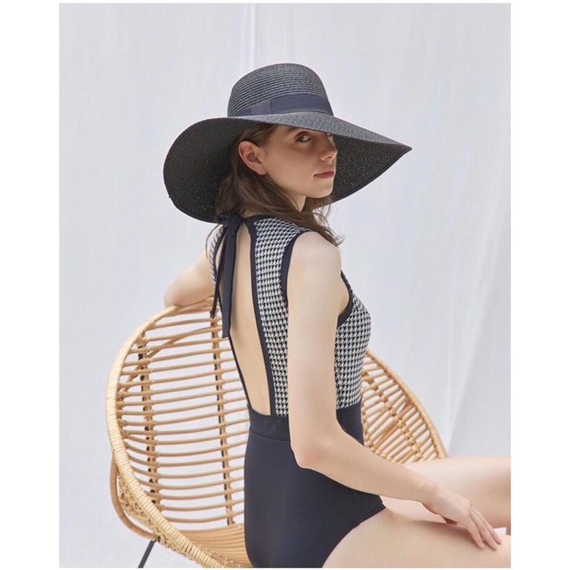 Bikini đồ bơi nữ 1 mảnh liền thân kẻ phối màu khoét lưng