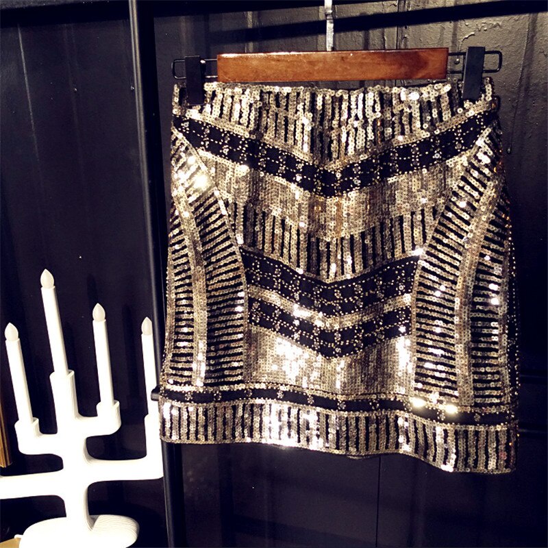 Sidaimi Chân Váy Bút Chì Mini Lưng Cao Đính Kim Sa Màu Vàng Kim Lấp Lánh Phong Cách Vintage Quyến Rũ Cho Nữ