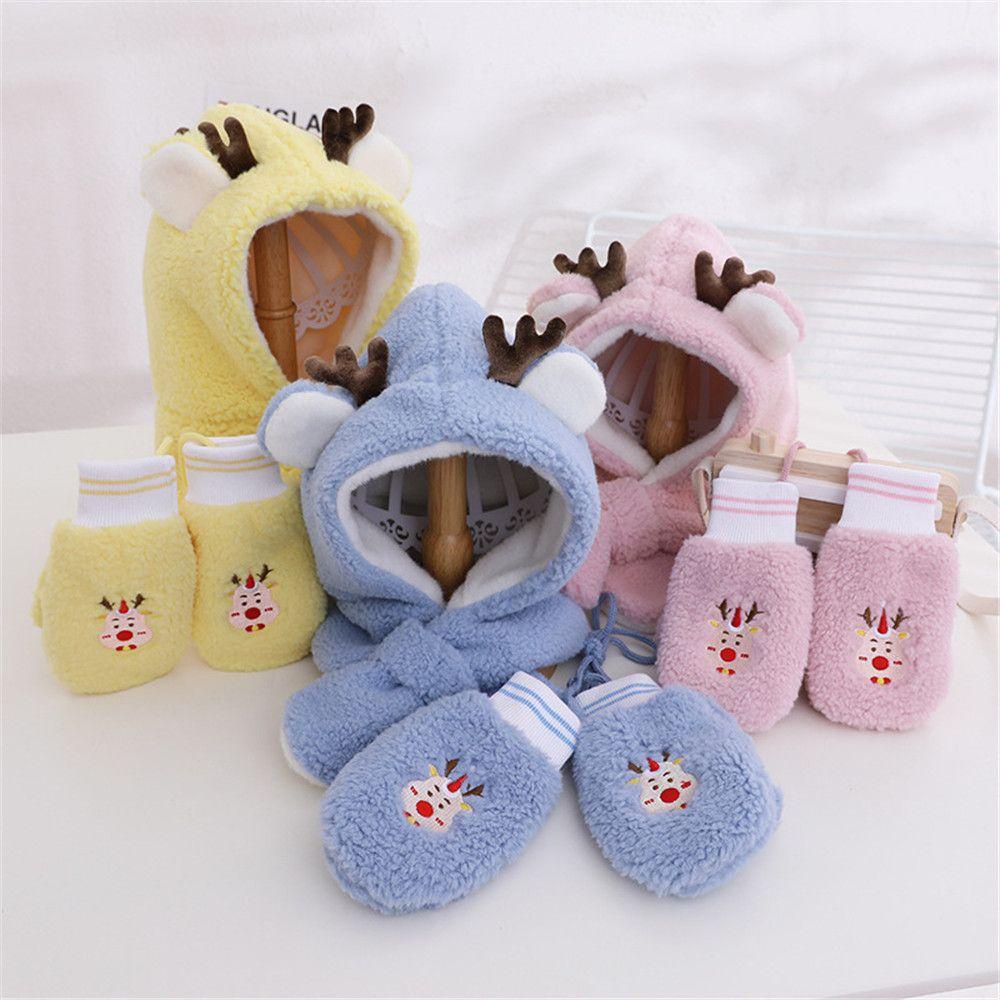 MIHAN1 Bộ 2 Găng Tay / Mũ / Khăn Choàng / Găng Tay Họa Tiết Hoạt Hình Giáng Sinh