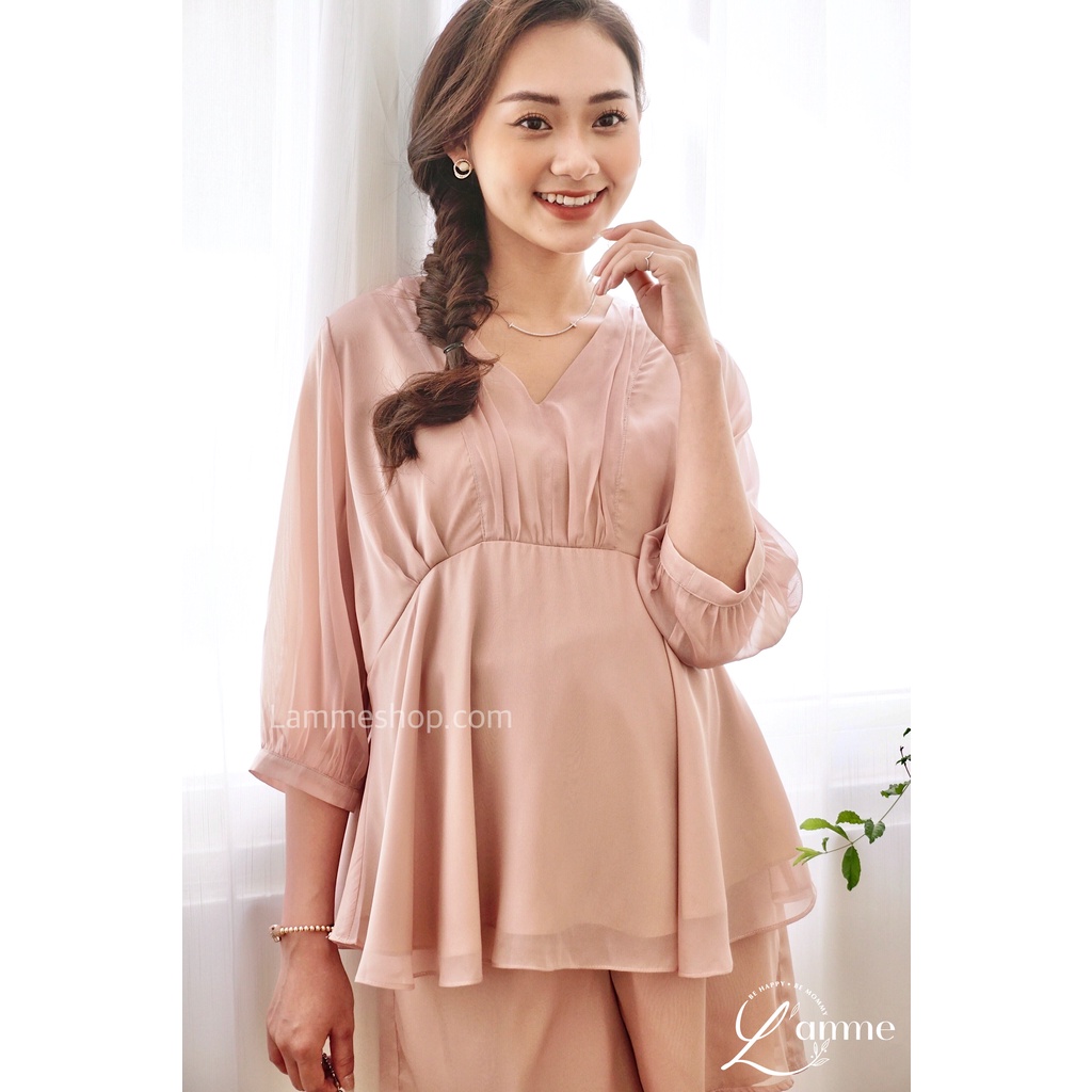 Bộ đồ bầu Winnie se tơ mềm, thiết kế babydoll phối ren sang chảnh, kiểu dáng trẻ trung; thích hợp đi chơi by Lamme