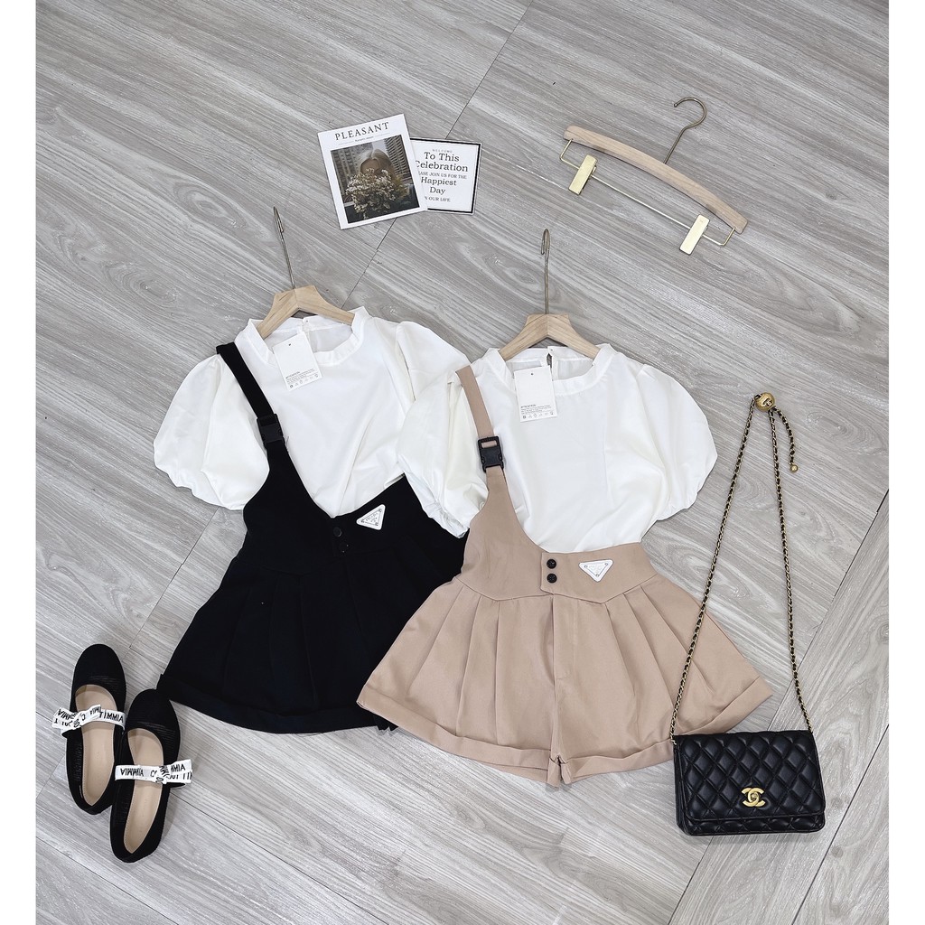 Set Yếm 2 Món Sơ Mi Tay Bồng Lệch Vạt Tinh Tế | BigBuy360 - bigbuy360.vn