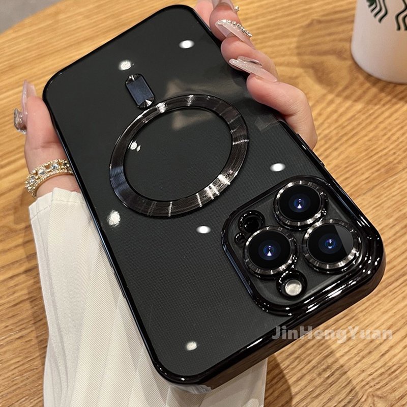 Ốp Điện Thoại Silicon Nam Châm Trong Suốt Mạ Viền Sang Trọng Bảo Vệ Ống Kính Máy Ảnh Cho IPhone 14 Plus 13 12 11 Pro Max Sự