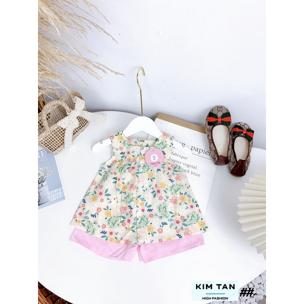 Bộ quần áo Hoa Nhí  ⚡FREESHIP⚡ Chất Thô Đũi Cho Bé Gái Thoải Mái, Thoáng Mát Ngày Hè