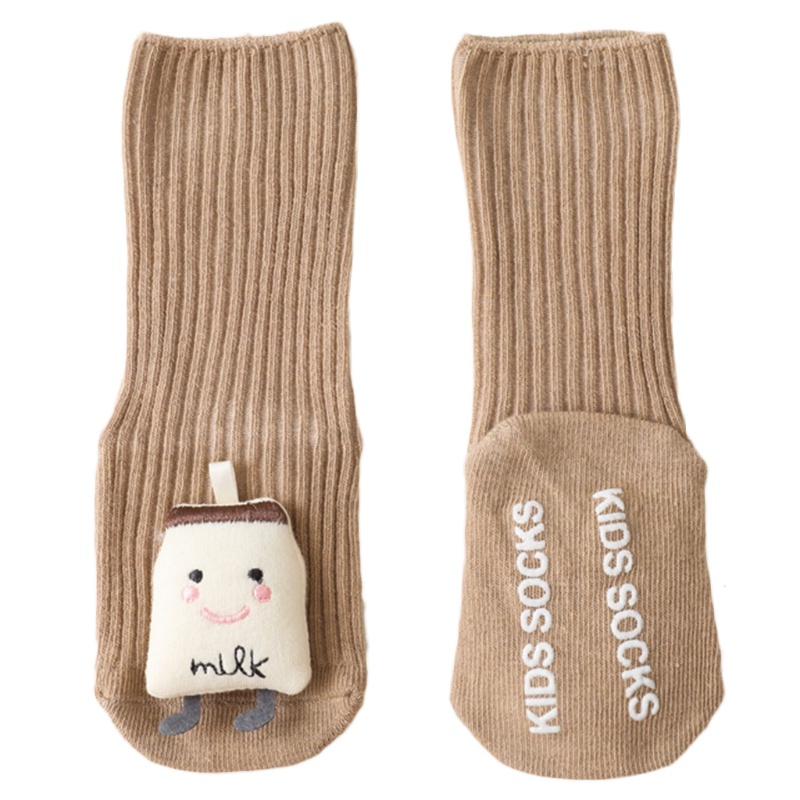 Đôi vớ cotton dài đến đầu gối màu trơn thoáng khí chống trượt họa tiết hoạt hình cho bé sơ sinh tập đi an toàn