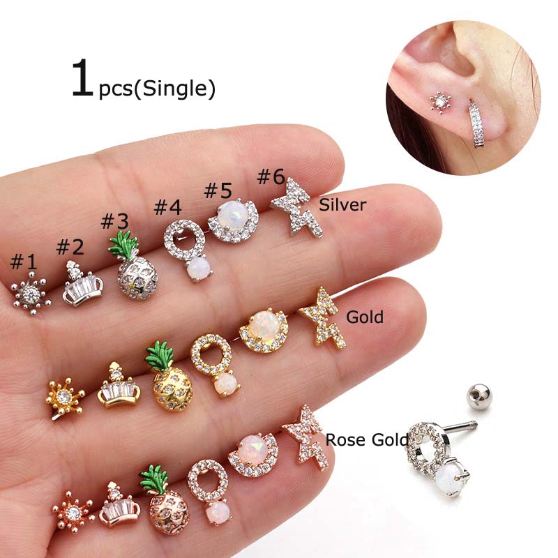 1 Chiếc Khuyên Tai Bằng Thép Dài 6mm