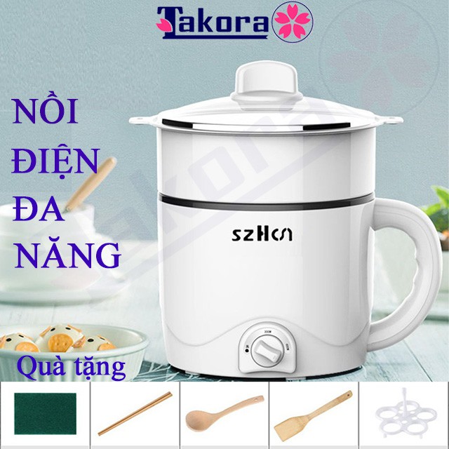 Nồi lẩu điện mini đa năng 2 tầng, Nồi đa năng mini chống dính cao cấp, sử dụng chiên, xào, nấu mì, nấu lẩu, hấp