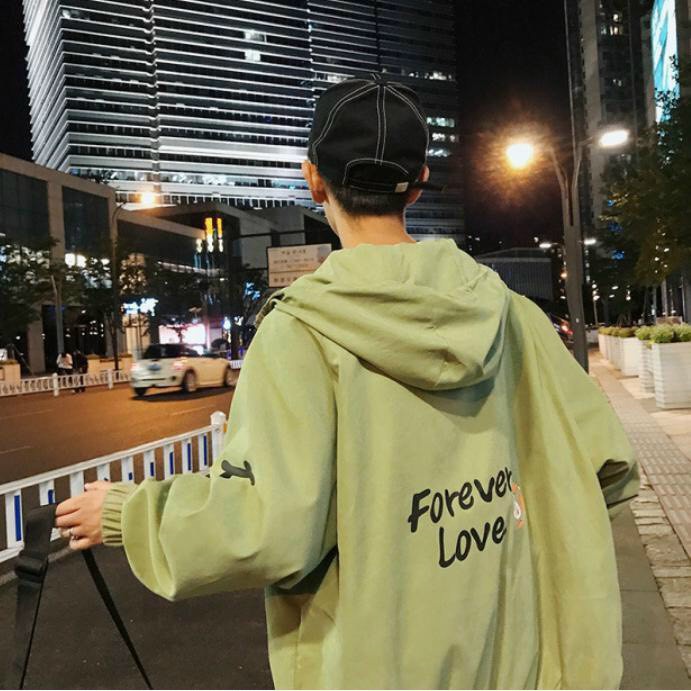 Áo khoác dù 2 lớp có mũ in FOREVER LOVE, áo khoác gió chống nắng thời trang nam nữ đều mặc được