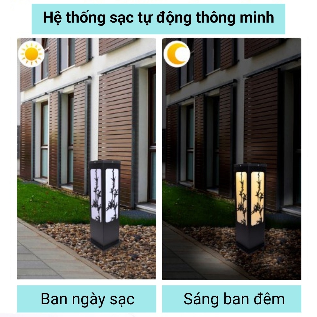 Đèn năng lượng mặt trời, đèn trụ cổng trang trí sân vườn, nhà cửa mẫu mới hot nhất 2021,có điều khiển, cảm biến ánh sáng