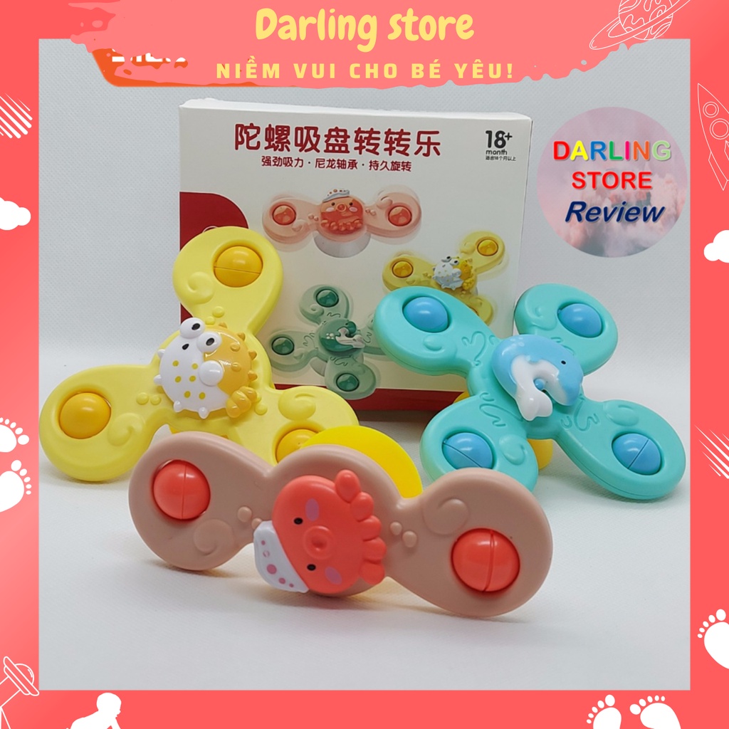 Đồ chơi trẻ con Set 3 Con Quay Chong Chóng Spinner hình động vật có nón hút Dán Tường Darling Store