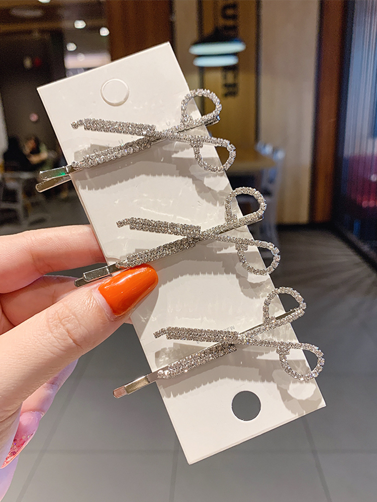 Kẹp tóc hình cây kéo đính đá lấp lánh phong cách Hàn Quốc