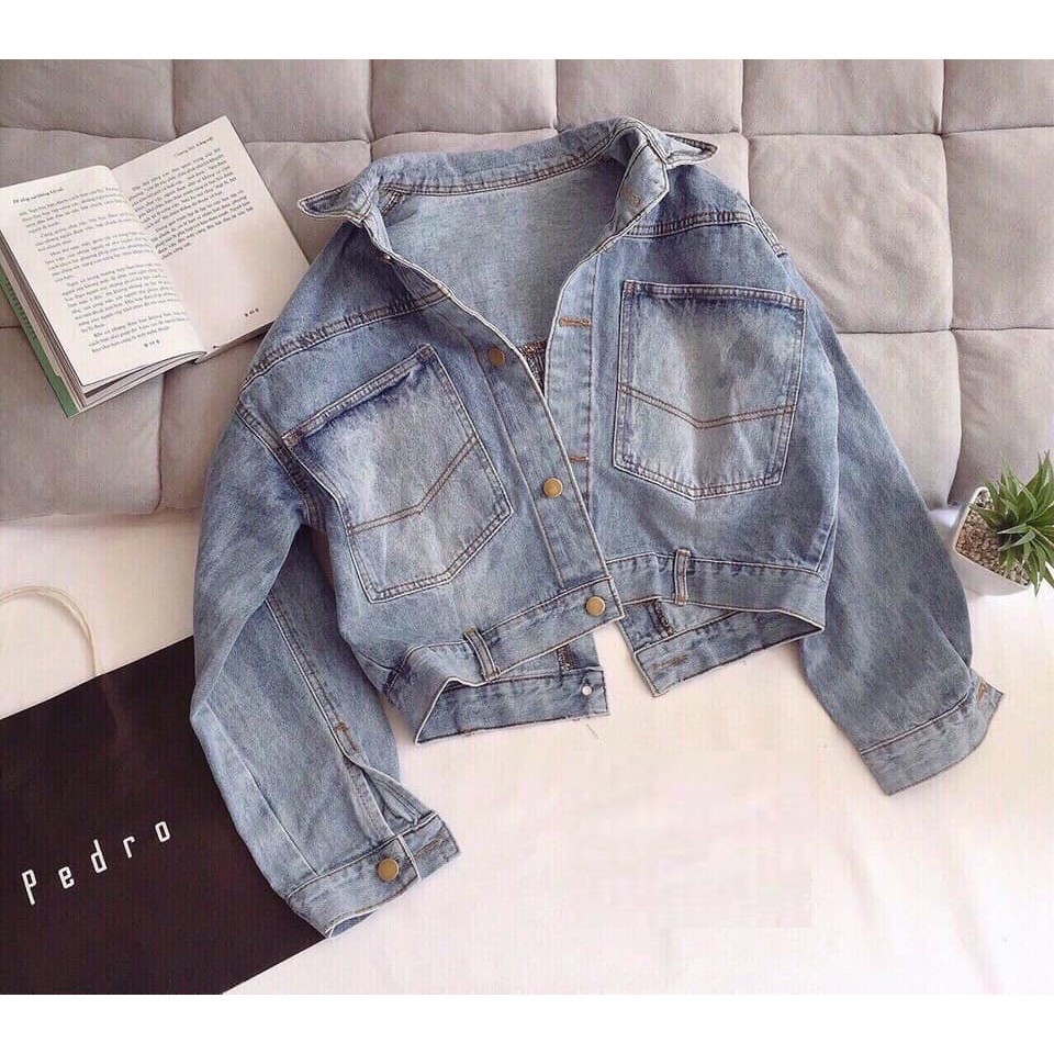 [Chiwawa shop] ÁO KHOÁC JEAN NỮ 4 CÚC SAU LƯNG (XANH JEAN) CROPTOP SIÊU HOT 2021