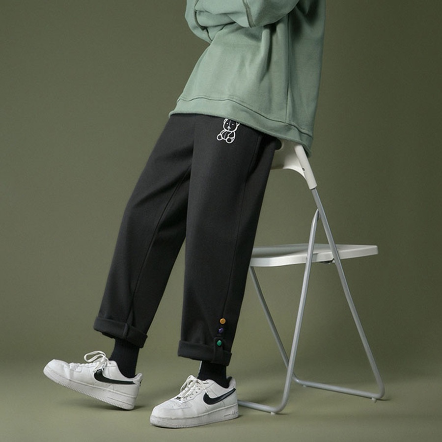 Quần Jogger nỉ da cá mặc đi học đi chơi đều đẹp, Quần thun họa tiết cúc Unisex