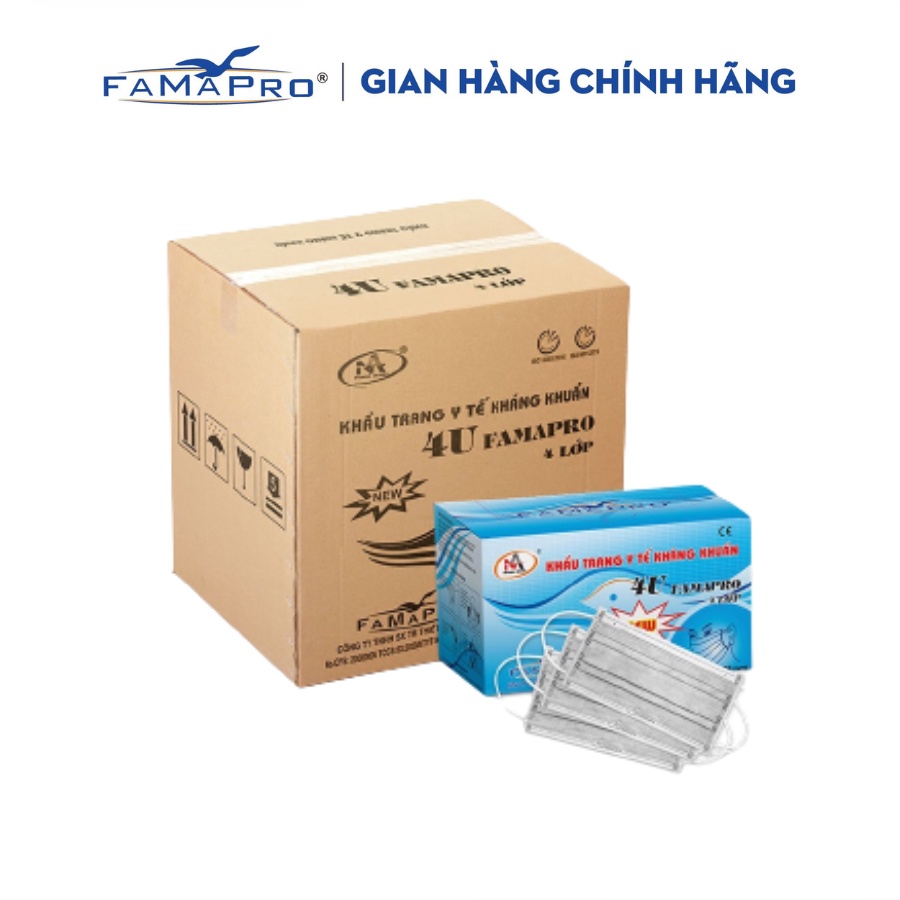 [4U- THÙNG 50 HỘP] Khẩu trang y tế 4 lớp kháng khuẩn Famapro 4U ( 50 cái/ hộp )