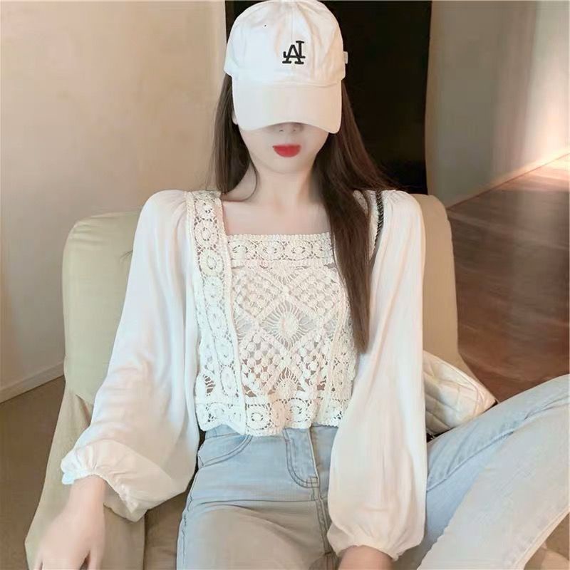 Áo Voan Phối Ren Tay Phồng Dáng Ngắn JL-TX-488