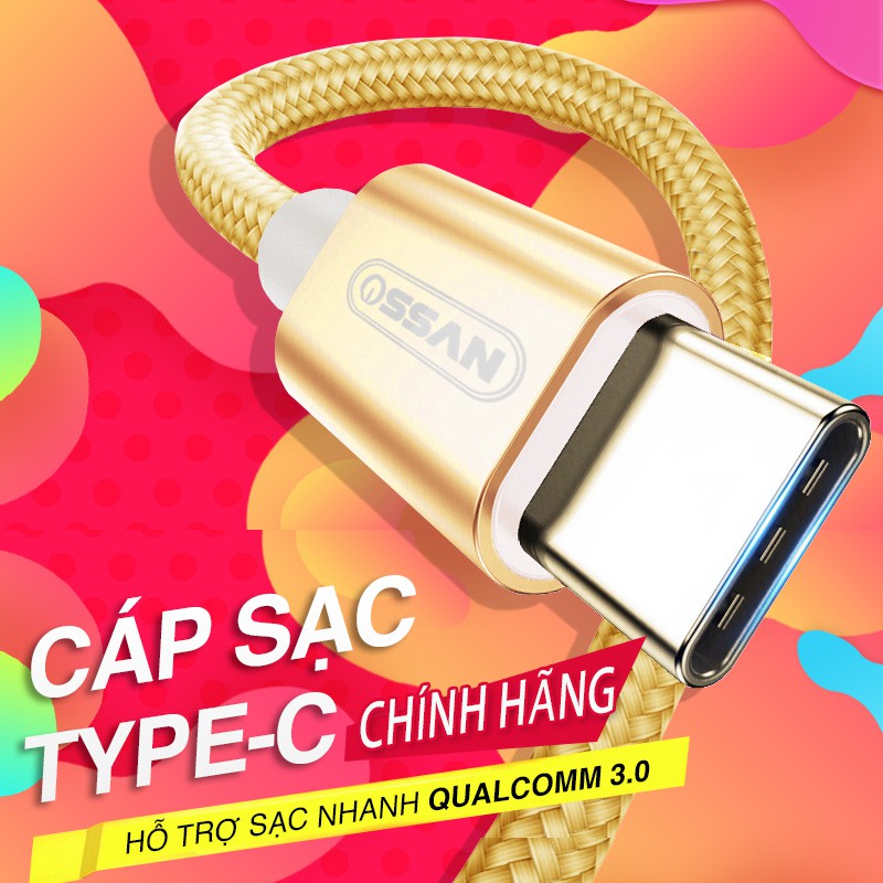 Dây sạc USB Type C OSSAN - hỗ trợ sạc nhanh 3.0 Samsung Note 8 S8 S8 9 Plus 10 plus và các máy có cổng type C OS-CS10