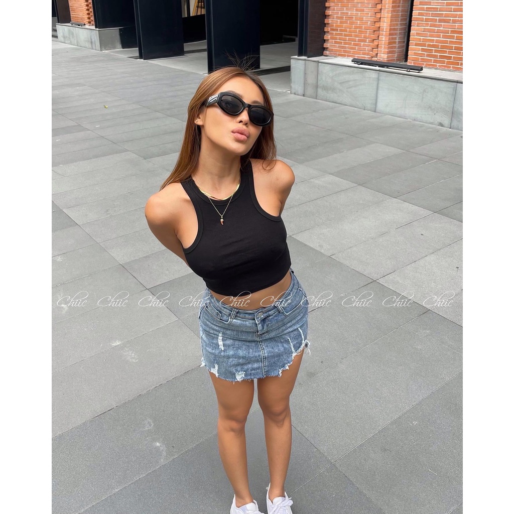 Chân váy jean rách tua rua - MS105