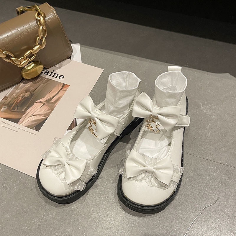 Giày da đế mềm đính nơ phong cách Lolita Hàn Quốc thời trang mùa hè 2021 cho nữ