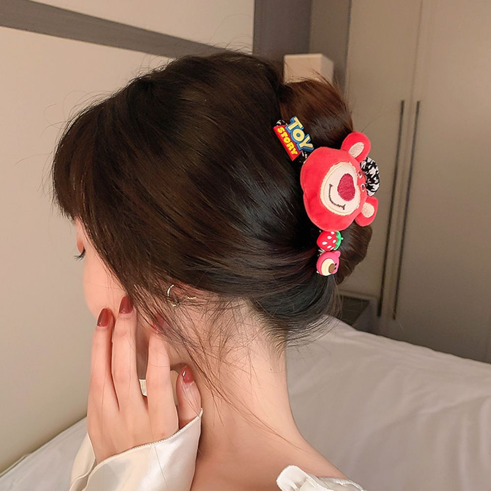 Kẹp tóc càng cua bằng vải acrylic hình gấu dâu tây hoạt hình phong cách Hàn Quốc dễ thương cho nữ