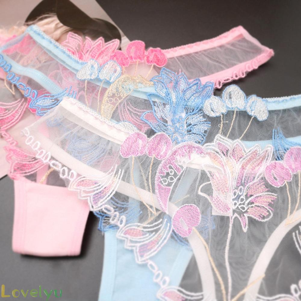 【LOVELYU】Women See through Lace Floral Mesh Breathable Briefs Underpants Thongs G-string【Good Quality】