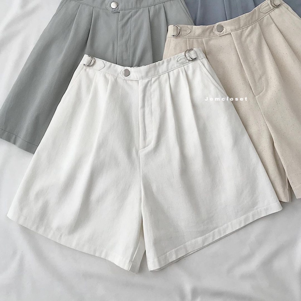 Quần Short Kaki Nữ Ống Rộng Có Nút Gài Chỉnh Eo JEMCLOSET Star Phong Cách Ulzzang Nhẹ Nhàng Form Rộng Thoải Mái - 2808