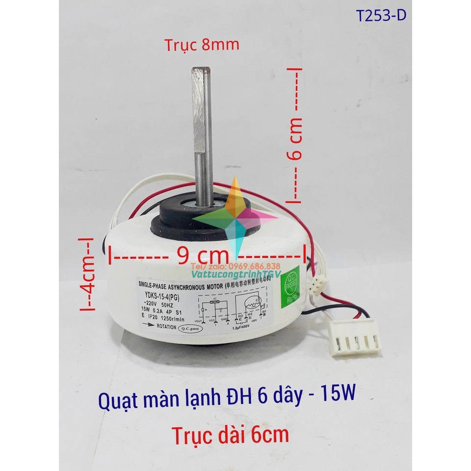 Motor quạt màn lạnh điều hòa 6 dây 220V - 15W trục thẳng