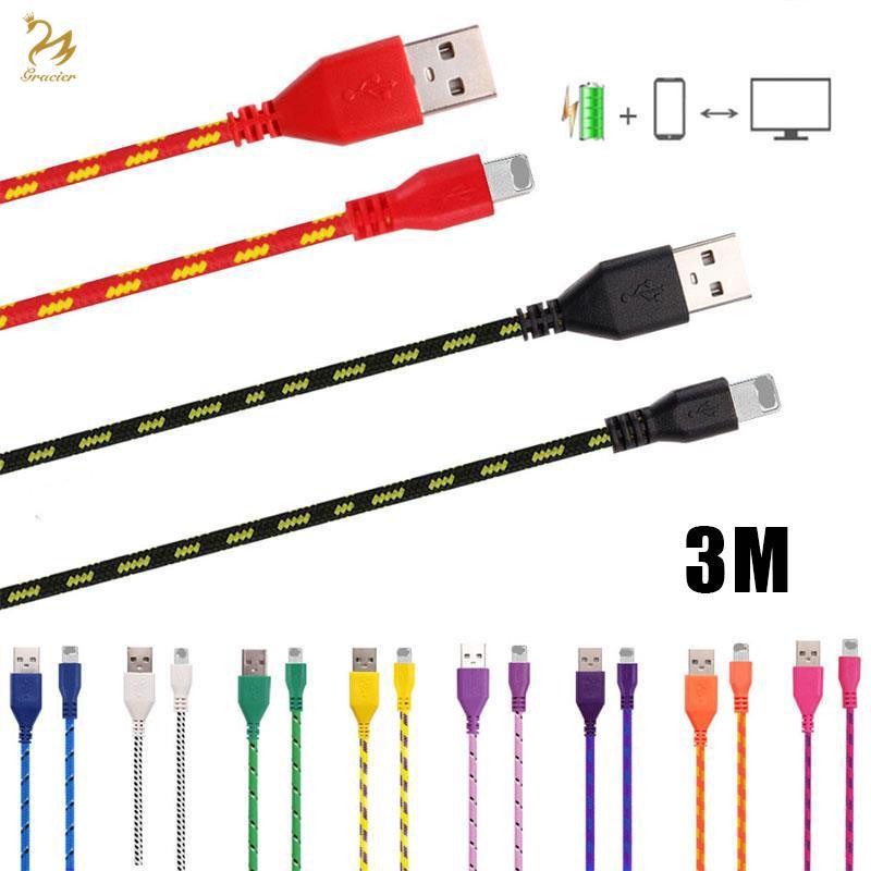 Cáp Sạc Bện Dài 3M Cho Iphone 5 5S 5C 6 7 Plus Ipad