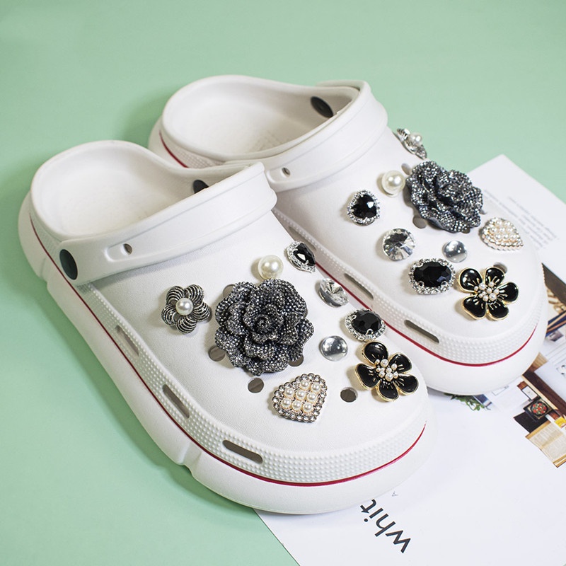 Bộ Phụ Kiện Trang Trí Giày Crocs Hình Hoa Trà Đính Kim Cương Lấp Lánh DIY Tháo Rời Được Dành Cho Bạn Nữ
