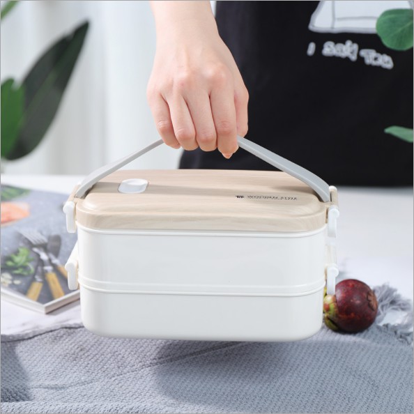 Hộp cơm Bento hai tầng chia ngăn inox, Hộp cơm inox hai tầng phong cách Nhật Bản hiện đại