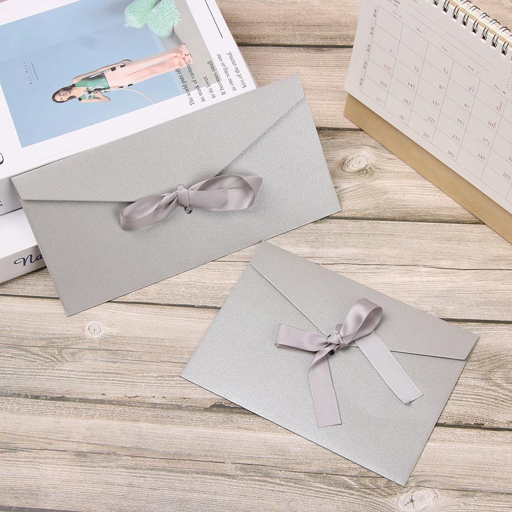 KUNHEV Bộ 10 Phong Bì Đính Nơ Và Ngọc Trai Nhiều Màu