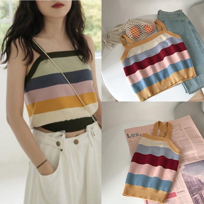 Áo Dệt Kim Nữ Không Tay Kẻ Sọc Gợi Cảm | BigBuy360 - bigbuy360.vn