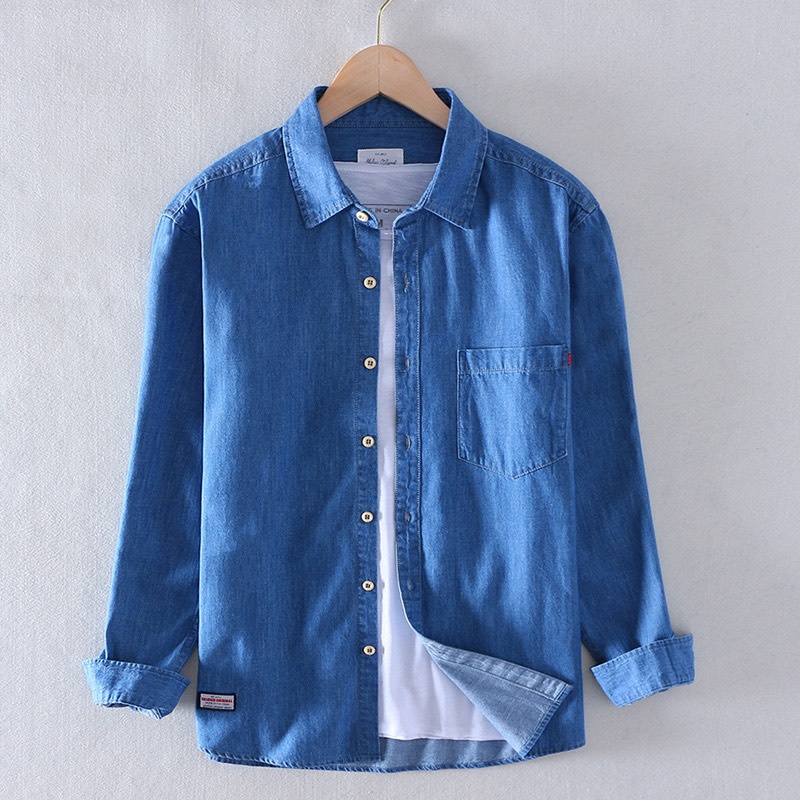 Ảnh Thật Sơ Mi Nam chất liệu Jean Denim, Túi Ngực, Tay dài, Dáng xuông, Hàng cao cấp, chống nắng nóng.