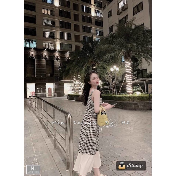 Váy 2 dây kẻ caro, váy xuông dáng dài