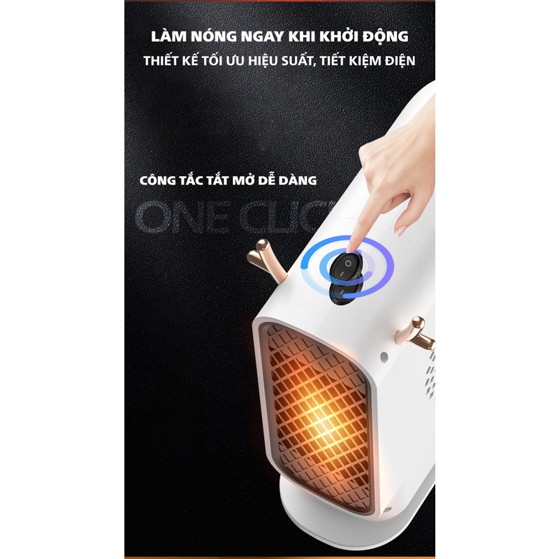 Quạt sưởi mini để bàn sừng hươu, máy sưởi CÔNG suất lớn để bàn VĂN PHÒNG đa năng