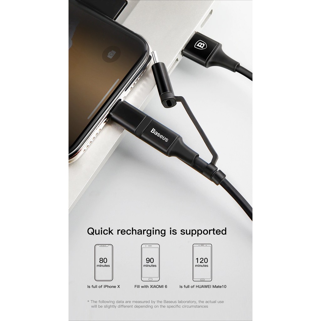 Dây cáp sạc Baseus 3 trong 1 cho iPhone Micro USB Type-C dài 1.2m