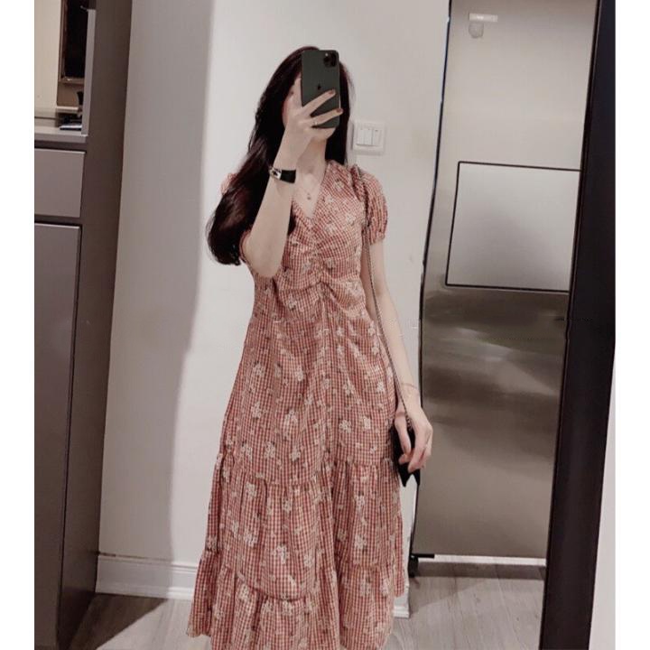 Đầm bầu ngắn tay rúm ngực M071 chất đũi thời trang thiết kế Mom and Baby