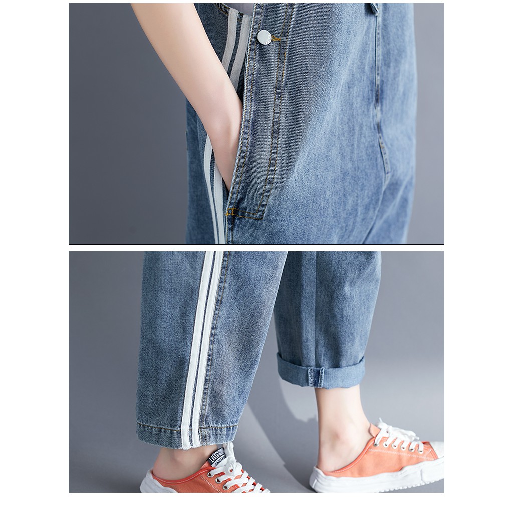 [ORDER] Quần yếm jean bigsize xanh phối sọc cá tính (fit đến 78kg) | BigBuy360 - bigbuy360.vn