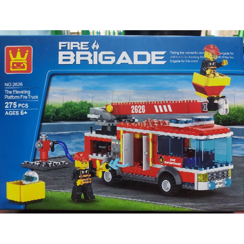 lego wange 2626 biệt đội chữa lửa xe cần cẩu nâng bệ cứu hỏa dùng vòi xịt nước hộ tống người dân khỏi khu vực nguy hiểm