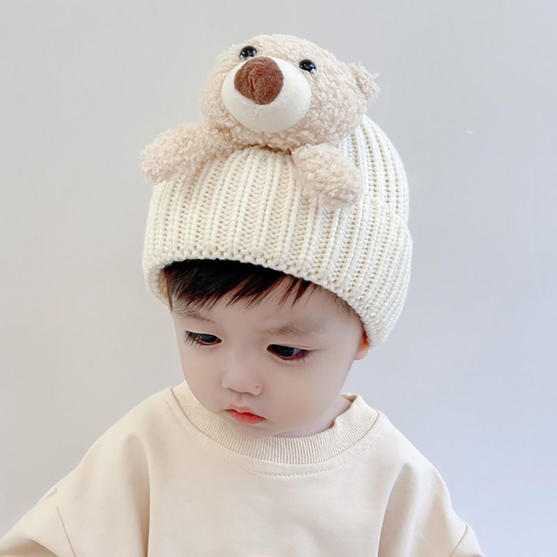 Mũ Len Dệt Kim Chui Đầu Giữ Ấm Mùa Đông In Hình Gấu Hoạt Hình Siêu Dễ Thương Cho Bé Trai Và Gái