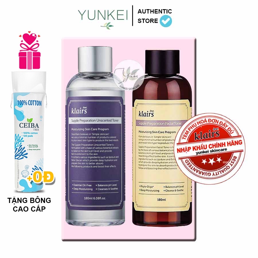 Nước hoa hồng Klairs Supple Preparation Unscented Toner 180ml