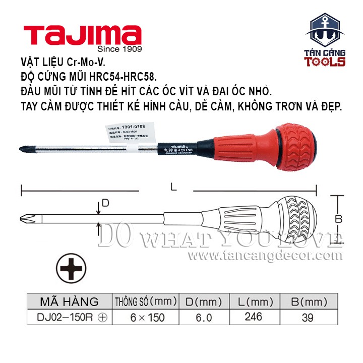 Tuốc Vít Đầu 4 Cạnh PH2 150 mm Tajima 1301-0108