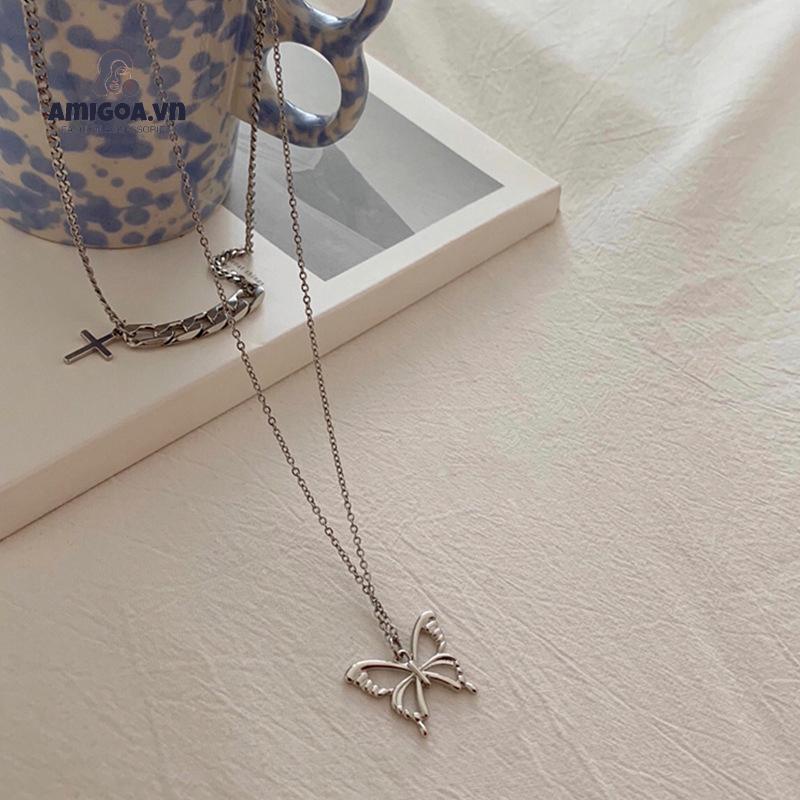 ✨✨Vòng cổ Hình Con Bướm Xếp Chồng Phong Cách Hip Hop Thời Trang Thu Đông