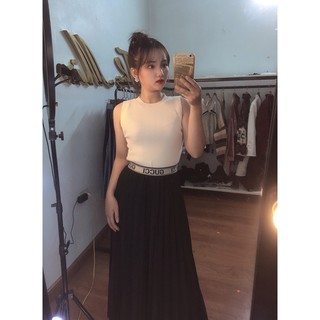 Chân váy dài xuông xếp li