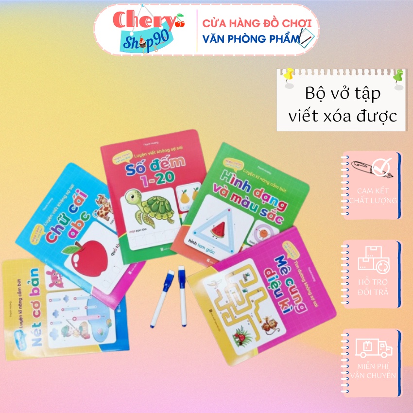 Bộ vở viết xóa được ⚡ TẶNG KÈM 2 BÚT ⚡ vở tập viết cho bé giúp bé luyện chữ và phát triển tư duy