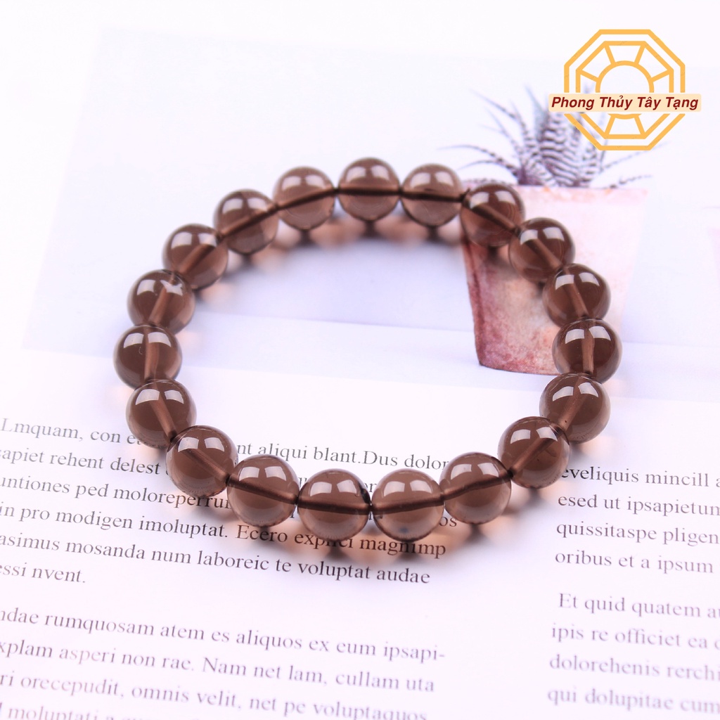 Vòng tay phong thủy màu Đen Khói may mắn bình an cho nam nữ mệnh Thủy Mộc tặng hộp gỗ cao cấp - Phong Thủy Tây Tạng