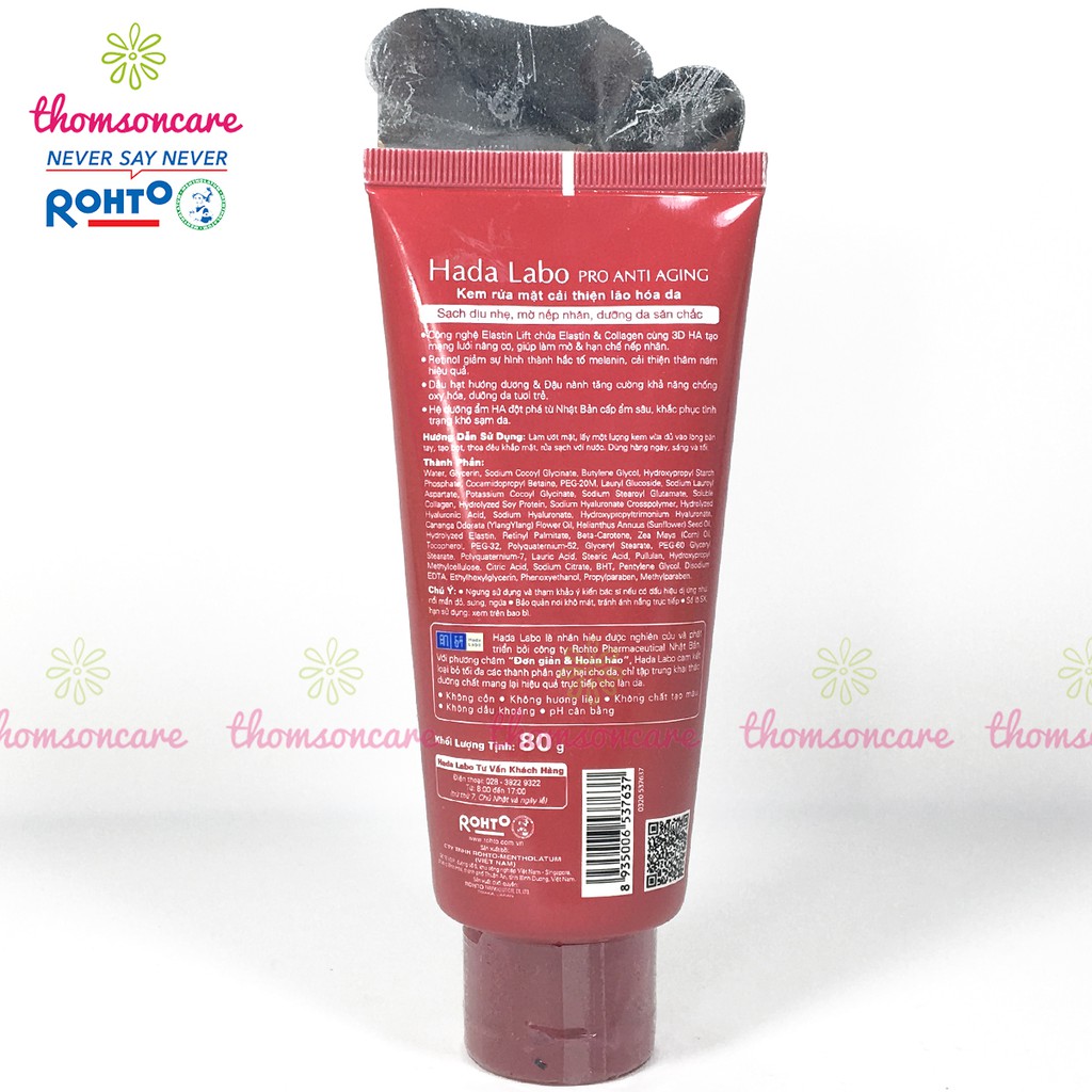 Sữa rửa mặt chống lão hóa da Hada Labo Anti Aging, chứa Collagen - srm Hadalabo tuýp 80g ngừa nám, tàn nhang
