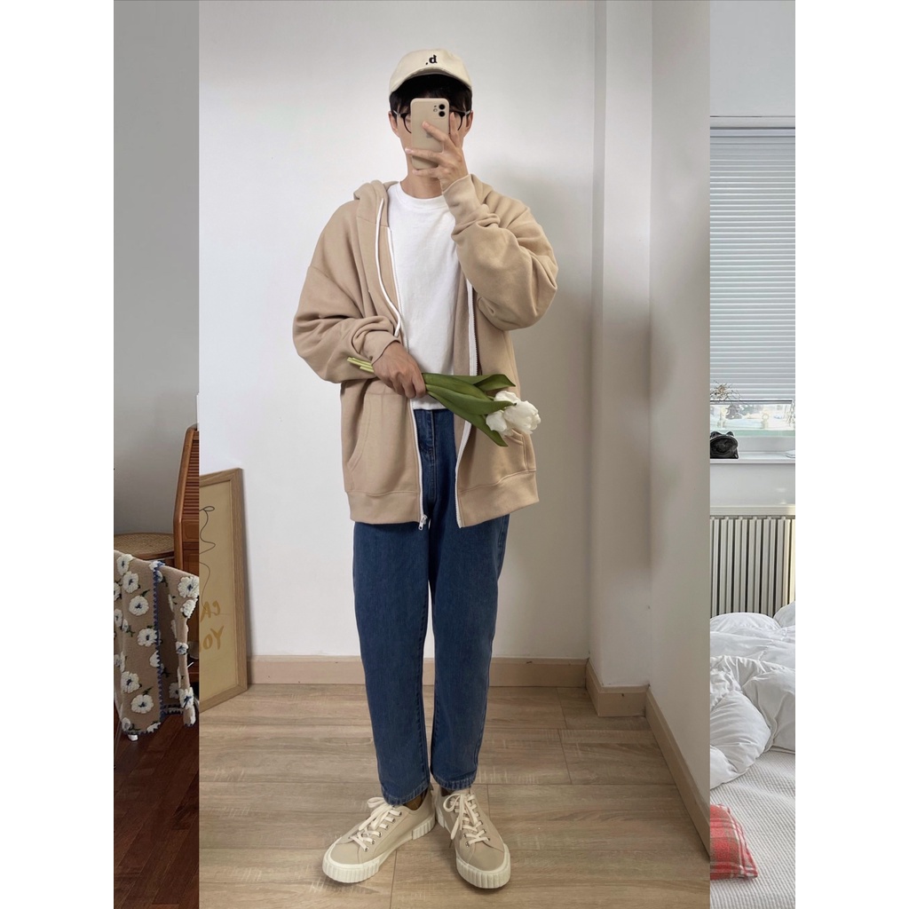 NOBITA HOME - ÁO KHOÁC CÓ NÓN TRƠN MÀU NỈ BÔNG (FREESIZE)