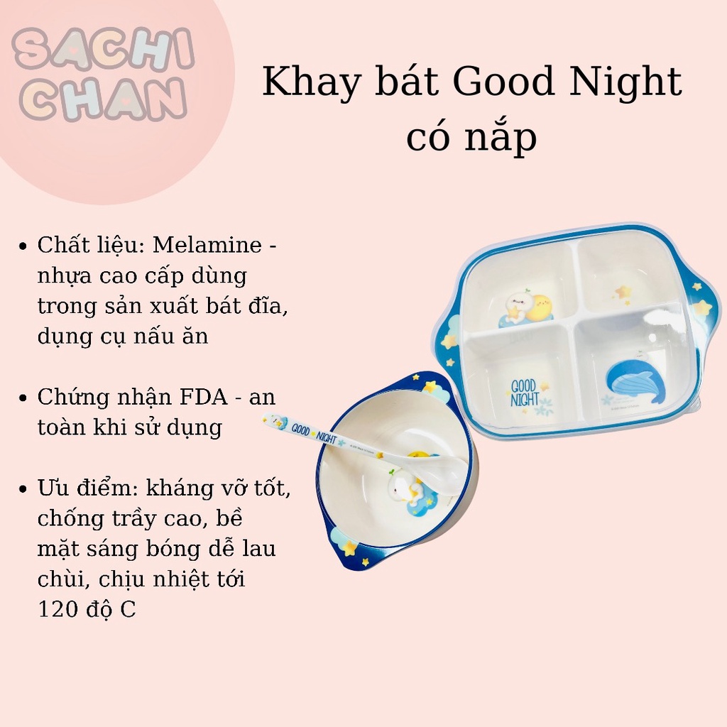 Chén bát khay BLW ăn dặm Good Night cho bé chất liệu Melamine cao cấp