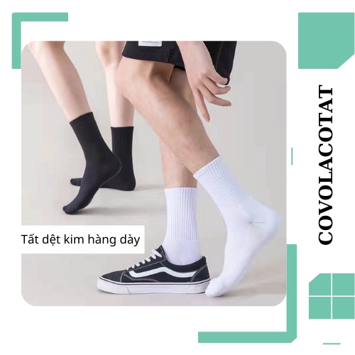 Tất cổ cao nam nữ vớ cổ ngắn nữ nam trắng trơn vải cotton thoáng mát co giãn thời trang unisex Covolacotat